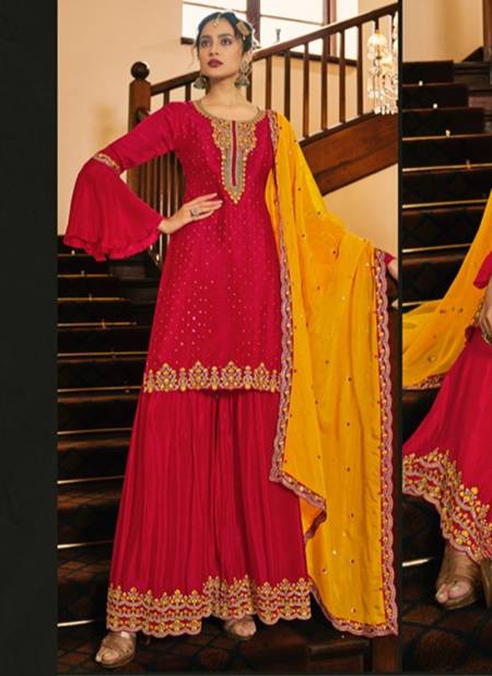 Pink Colour SHABYATA New Designer Festive Wear Fiona Silk Plazzo Suit Collection 51004